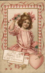 My Heart's Gift to My Valentine - Little Girl with Flowers Postcard