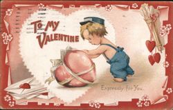 To My Valentine - Comic Child with Large Heart Postcard