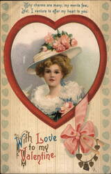 Woman with Hat, With Love to my Valentine Postcard