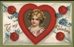 To My Valentine - Embossed Heart with Little Girl Postcard