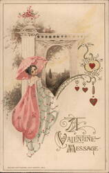 A Valentine Message, Young Girl with Parasol Postcard