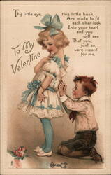 To My Valentine - Little Girl and Boy with Hook and Eye Postcard