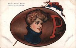 Pennant-Waving Girl on Football with "P" for Pennsylvania Postcard