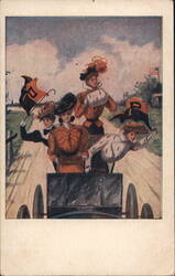 Four Women in Antique Car with Pennants Postcard