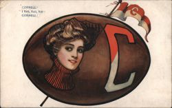 Cornell University Football with Pennant and Woman Postcard