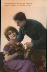 Couple in Love, Man in Uniform Holding Woman's Hand Postcard