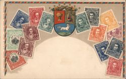 Estados Unidos de Venezuela - Coat of Arms with Stamps Postcard