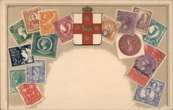 NSW Coat of Arms with Australian Stamps Postcard