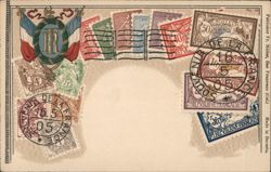 French Republic Postcard with Postage Stamps Postcard