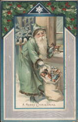 Santa Claus with Toys and Rocking Horse Postcard