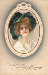 Woman with a Large Green Hat Postcard