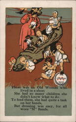 Old Woman Who Lived in a Shoe Nursery Rhyme, M Bands Postcard