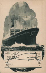 S.S. President Ocean Liner, American Mail Line, Route to Asia Postcard