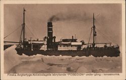 Finnish Icebreaker Poseidon Stuck in Ice Postcard