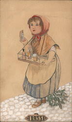 Girl with Tray of Christmas Items Postcard