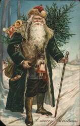 Santa Claus with Christmas Tree and Toys Postcard