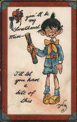 Boy with Candy Stick Valentine, "If you'll be my Sweetheart" Postcard