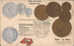 Siam Currency and National Flag Postcard