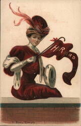 Harvard Girl with Pennant and Drum Postcard