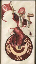 University of Chicago Girl with Pennant and Megaphone Postcard