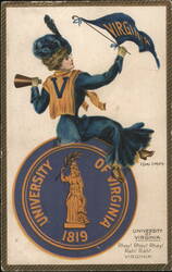 University of Virginia College Girl, Seal, and Pennant Postcard