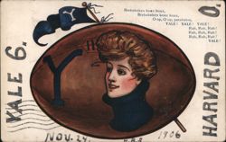 Yale Football, Harvard vs. Yale, Woman with Football Head Postcard