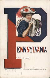 Pennsylvania State Girl, Embossed Letter P Postcard