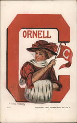 Cornell University - Woman with Pennant Postcard