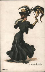 Princeton Girl Waving Pennant Postcard