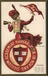 Harvard University Girl, Cheerleader with Pennant and Megaphone Postcard