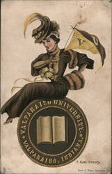 Valparaiso University College Girl with Pennant Postcard