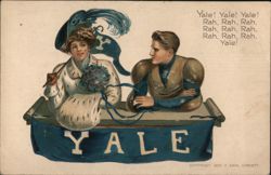 Yale University Football Fan with Pennant and Pom Pom Postcard