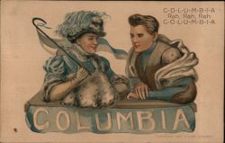 Columbia College Pennant Couple Postcard