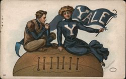 Yale Football Fan with Pennant and Football Player Postcard