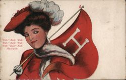 Harvard University Girl with Pennant Postcard