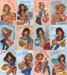 Set of 12: Zodiac Girls Postcard