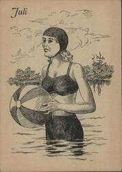 Juli - Woman in Swimsuit with Beach Ball Postcard