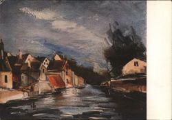 Canal View with Houses and Cloudy Sky Postcard