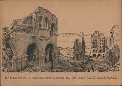 Pforzheim Bahnhofstrasse Blick auf Leopoldsplatz Postcard