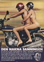 Swedish Traffic Safety Naked Truth Motorcycle Helmet PSA Postcard