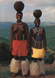 Zulu Maidens Balancing Clay Pots Postcard