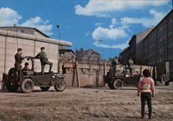 Berlin Wall with US Army Jeeps and Barbed Wire Postcard