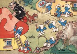 Smurfs Village Scene with Gargamel 1989 Postcard