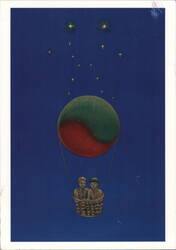 Gemini: Oil Painting of Hot Air Balloon at Night Postcard