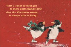 Ice Skating Penguins - Christmas Greetings Postcard