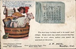 Girl Washing Lamb in a Tub, Keep Cool and Fresh Postcard