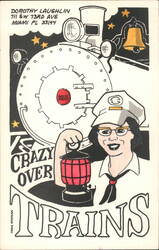 Crazy Over Trains - Woman with Lantern Postcard