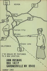 Ann Rusnak, Box 1417, Gardnerville NV  Map Postcard