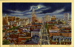 Skyline from Washington Monument Baltimore, MD Postcard Postcard