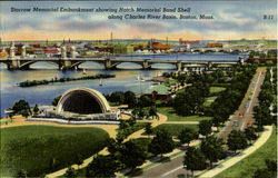 Storrow Memorial Embankment showing Hatch Memorial Band Shell along Charles River Basin Postcard